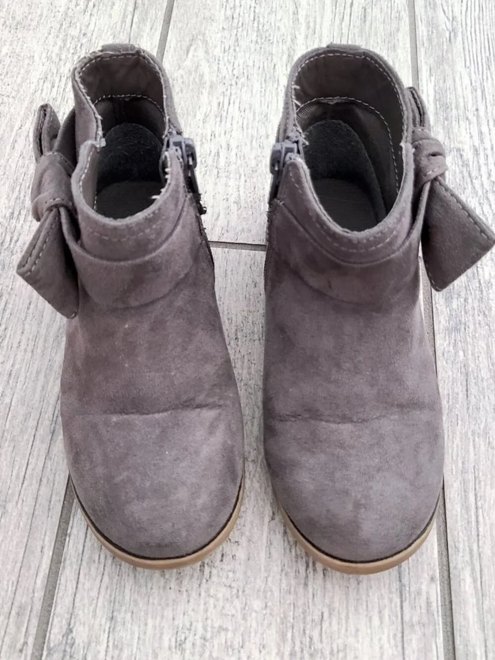 The Children's Place Ankle Boots Gray Faux Suede Bow Girls Size 10